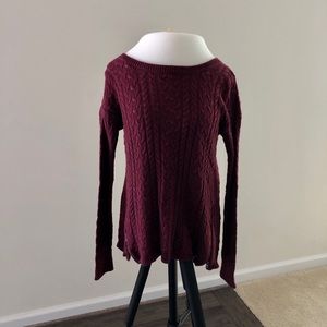 AE Maroon Sweater Cable Knit Crew with Zippers